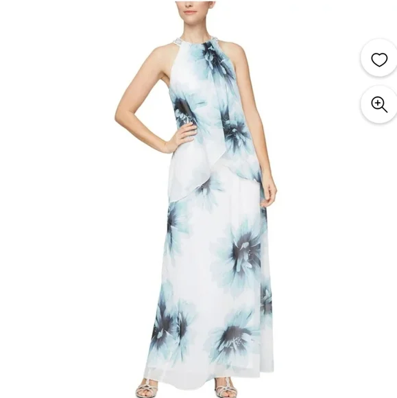 SLNY Printed Tulip Maxi Dress Style 9171810. Size 14. Color: Ivory Mult - Picture 3 of 8